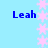 Light blue background with four instances of the name 'Leah' in dark blue text and vertical pink star patterns.