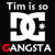 A black background displays a of white DC logo icons with red text 'GANGSTA' beneath each, where the letter 'A' in 'GANGSTA' changes position across frames