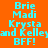Pixelated text on orange background with cyan and magenta highlights, showing names and 'BFF!' in two vertical