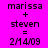 Pixelated text on a bright pink background displays 'marissa + steven = 2M409' in two identical vertical with no visible animation changes