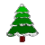 Static pixel art of a green Christmas tree with white snow accents and a red trunk on a gray background.