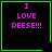 Four identical black square with green borders display pink text reading "I LOVE REESE!!!"; two have small pixelated symbols in their corners