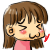 Animated pixel art contact sheet showing two frames of a cartoon girl with brown hair winking and blushing, wearing pink top, with red motion lines on right side.
