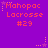 Purple background with repeated orange text 'Mahopac Lacrosse #29' and small pink stars, some stars have trailing dots.