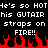 Pixelated text and red flames on black background with repeated phrases about a guitar on fire.