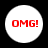 Four identical circular white icons with red text "OMG!" on a black background, arranged in a
