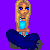 Animated contact sheet showing a pixel art character with blonde hair and blue eyes in various poses against a purple background, including sitting, crying, and disintegrating into parts while text changes from 'missing Him' to 'Missing Him'.