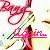 Pixelated image with pink cursive text 'Again' underlined in bright pink, overlaid on abstract shapes and blurred background elements.