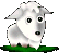 Pixelated white goat icon with two frames showing open eyes and closed eyes on green grass against gray background