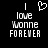 Black background with white pixelated text and symbols: 'I' above a heart, 'love', 'Konnie', and 'FOREVER' stacked vertically.