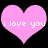 Two pink heart shapes with white text 'i love you' on a black background, each heart rendered in pixelated style.
