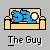 Pixel art of a blue figure reclining on a yellow couch with white circular eyes, beneath text reading 'The Guy' in blocky font.