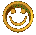 Nine pixelated smiley face icons arranged in a , each with yellow-orange circular borders and gray backgrounds