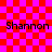 Red and pink checkered background with four instances of the name "Shannon" in black text, two on top and two on bottom