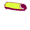 A pixelated scroll icon with a lime green top and maroon bottom, transitioning from rolled to unrolled states with red and blue line details on a white background.