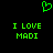 Green pixelated heart symbol above two identical green text blocks reading 'I LOVE MADI' on black background.