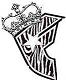 Black-and-white pixelated icon featuring a stylized crown atop a shield with vertical stripes and a central star, rendered in low-resolution bitmap style.