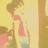 Pixelated image of a woman with brown hair in an updo wearing a pink sleeveless dress, standing against a yellow background.