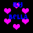 Pixelated blue text 'ILY' and 'BELLA' interspersed with bright pink hearts on a black background.