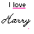 four and four displays repeated text "I love" above cursive "Harry," with pink underlines and small heart symbols varying in position across frames