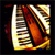 A pixelated image shows a red and orange object resembling a violin or cello on a sheet of music with visible staves and notes.