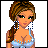 Pixel art of a female character with brown braided hair, green eyes, and blue earrings wearing a light blue bikini top, with text below reading 'baby blue girl'.