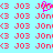 Pixelated of red text on cyan background with one frame showing pink pixel changes in the middle character