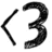Black pixelated symbols on white background: left-pointing chevron and stylized number three with rounded curves.