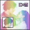 Four- shows two figures in a colorful, pixelated style with 'C+m' text above; each contains a zoomed-in inset of one figure's head