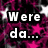 Pixelated text and symbols on a split background with purple-pink stars and red heart stripes.