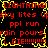 Animated pixel art with red text and yellow lightning on black background, repeating phrases about sky lighting up and rain pouring.