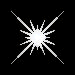 Six white starburst shapes on black background with varying pixel density and glow effects, arranged in two of three