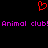 Red pixelated heart symbol above repeated purple text reading 'Animal club! Animal club!' on black background.