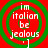 Four identical circular icons with green concentric rings on a red background, each containing white text reading 'im italian be jealous .]' in pixelated font.