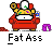 Animated contact sheet of a cartoon character sitting on a red couch with changing hand positions and facial expressions, labeled "Fat Ass" below each frame.