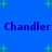 Blue background with green plus signs and repeated blue text "Chandler Chandler" in pixelated font.