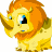 A pixelated cartoon rhinoceros with orange mane and yellow body on white background, next to green text reading "Original Icons .com" on dark green background.