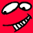 A 48x48 pixel animated contact sheet showing two frames of a cartoon smiley face with changing eyes and mouth on a solid red background.