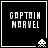 Four black square with white borders display 'CAPTAIN MARVEL' text and pixelated alien icons, each showing a different animation frame of the same design