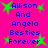 Bright pink background with blue text reading "Allison And Angela Besties Forever" surrounded by green stars.