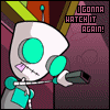 Pixelated robot character with teal eyes and accents holds a black camera, standing against a purple background with yellow stripes.