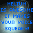 Blue pixelated text on a dark background with light effects, stating 'HELIUM IS AWESOME IT MAKES YOUR VOICE SQUEAKY!' in four identical