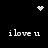 Black background with white pixelated text and symbols: four instances of 'ilove u', a heart, and a starburst pattern.