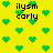 Yellow background with green pixelated hearts and repeated text "ilysm carly" in black block letters.