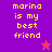 Pixelated text reads 'marina is my best friend' on purple and pink backgrounds with a red star and blue star icon.