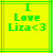 Two identical pixelated green text on bright yellow background with green lines, each displaying "I Love Liza <3" in blocky font