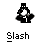 Pixelated black-and-white icon of a figure in top hat and suit holding a white object, with 'Slash' text below on gray background.