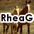 A pixelated image of horses with overlaid text reading "RheaG loves horses!!" in bold black letters with white outlines.
