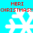 Pixelated blue background with white snowflakes and red text reading 'MERI CHRISTMAS!!' in four quadrants.