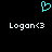 A static pixel art icon featuring a cyan heart symbol above two identical text lines reading 'Logan<3' on black background.